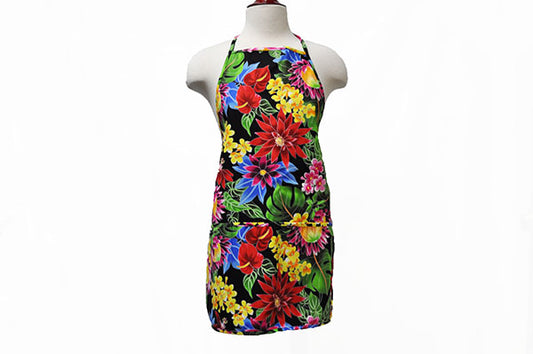 Adult Apron - Hawaiian Garden Black