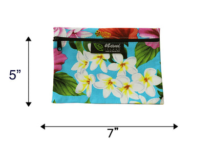 Cosmetic Pouch Small -  Luxury Hibiscus Turquoise