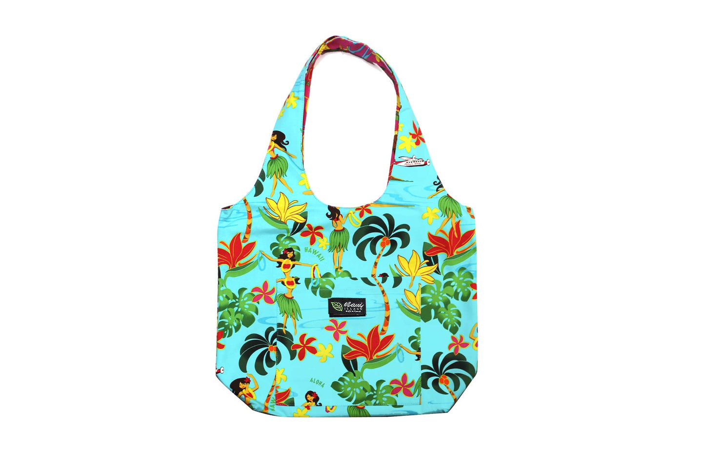 Reversible Hobo Bag - Hawaiian Hula Girl Blue