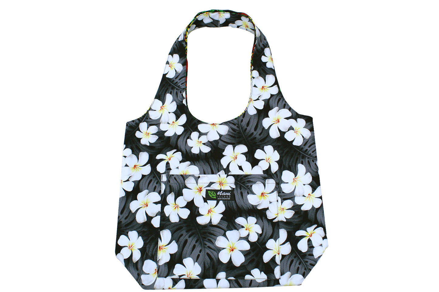 Reversible Hobo Bag - Modern Plumeria Black