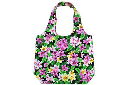 Reversible Hobo Bag - Tropical Plumeria Black