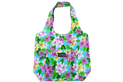 Reversible Hobo Bag - Tropical Plumeria Teal