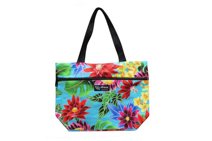 Tote Bag Zipper M - Hawaiian Garden Turq