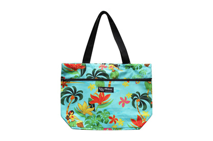 Tote Bag Zipper M - Hawaiian Hula Girl Turq