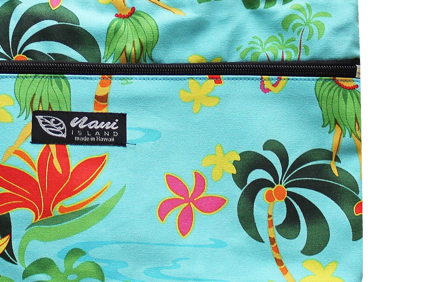 Tote Bag Zipper M - Hawaiian Hula Girl Turq