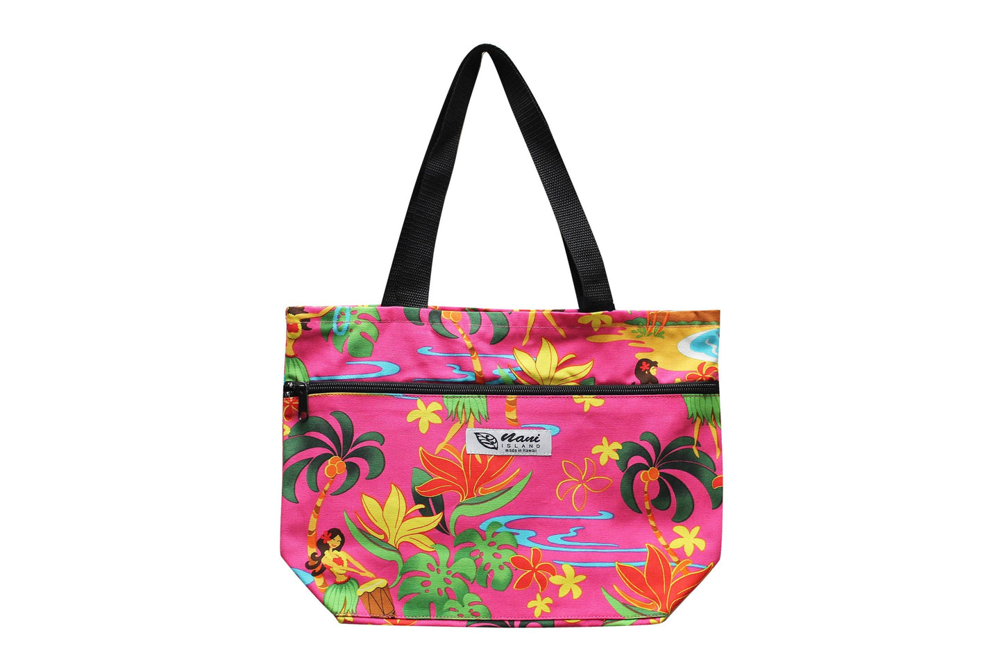 Tote Bag Zipper M - Hawaiian Hula Girl Pink