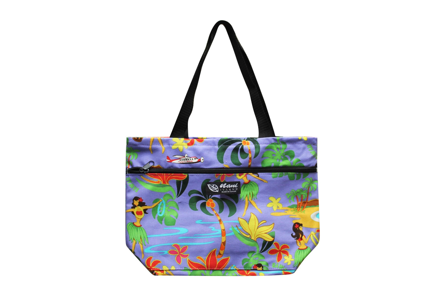 Tote Bag Zipper M - Hawaiian Hula Girl Purple