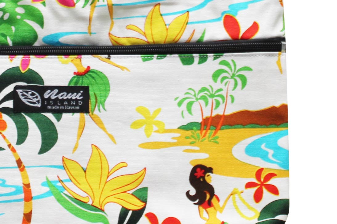 Tote Bag Zipper M - Hawaiian Hula Girl White