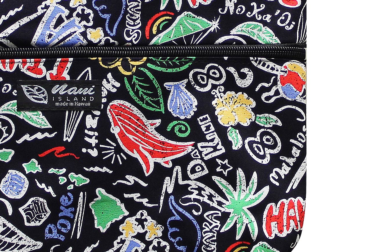 Tote Bag Zipper M - Hawaiian Fun Black