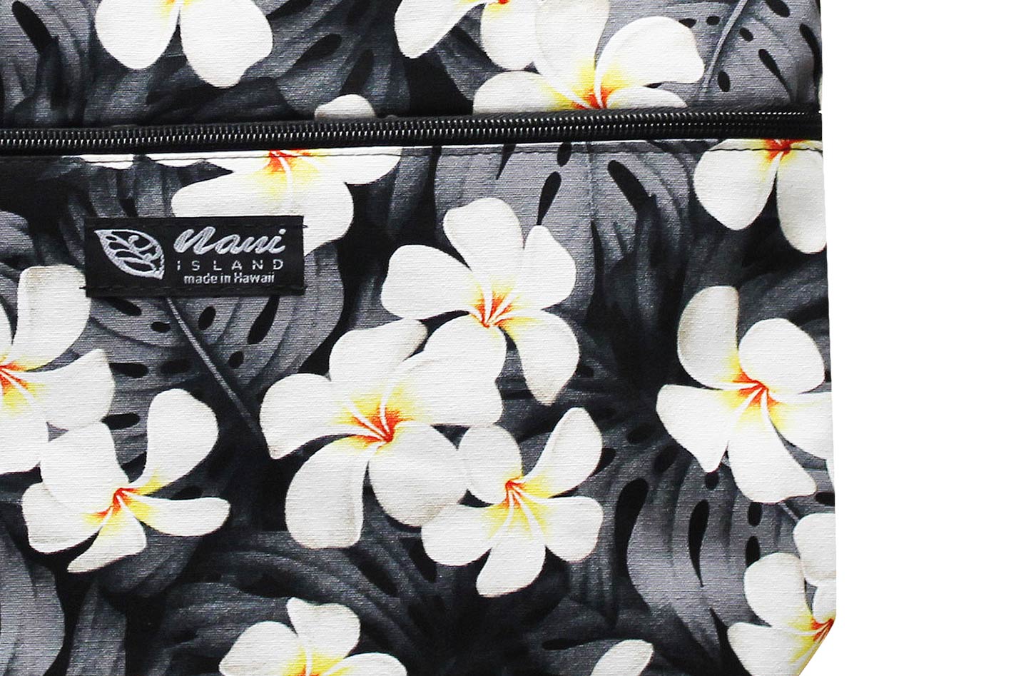 Tote Bag Zipper M - Modern Plumeria Black