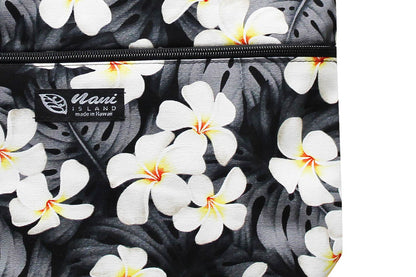 Tote Bag Zipper M - Modern Plumeria Black