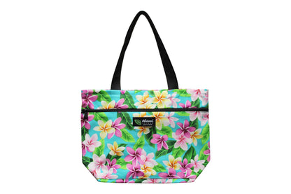 Tote Bag Zipper M - Tropical Plumeria Teal