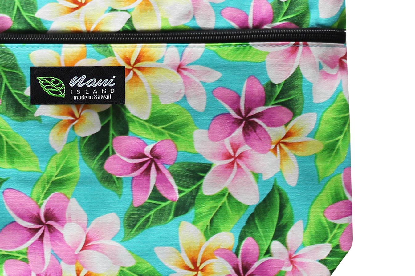 Tote Bag Zipper M - Tropical Plumeria Teal