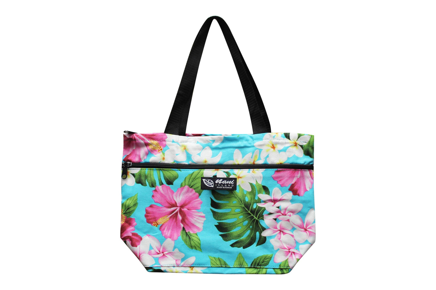 Tote Bag Zipper M - Luxury Hibiscus Turq
