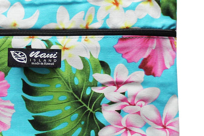 Tote Bag Zipper M - Luxury Hibiscus Turq