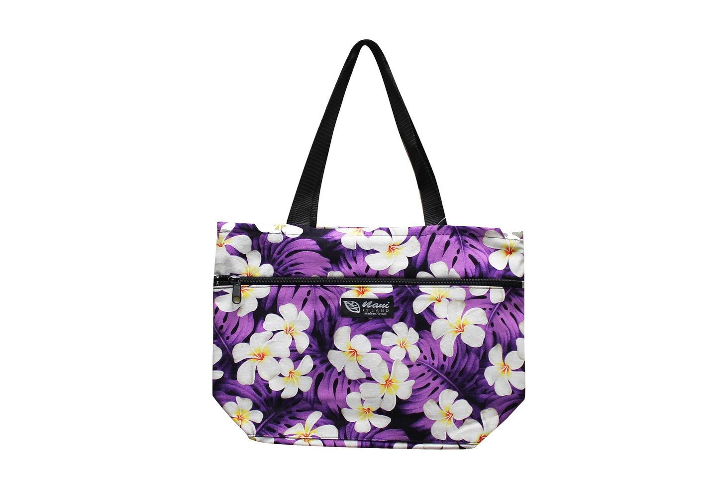 Tote Bag Zipper M - Modern Plumeria Purple