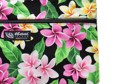 Tote Bag Zipper M - Tropical Plumeria Black
