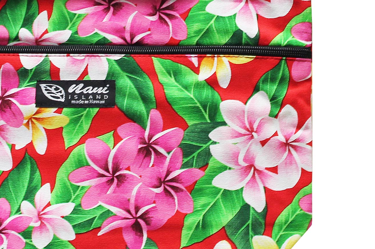 Tote Bag Zipper M - Tropical Plumeria Red
