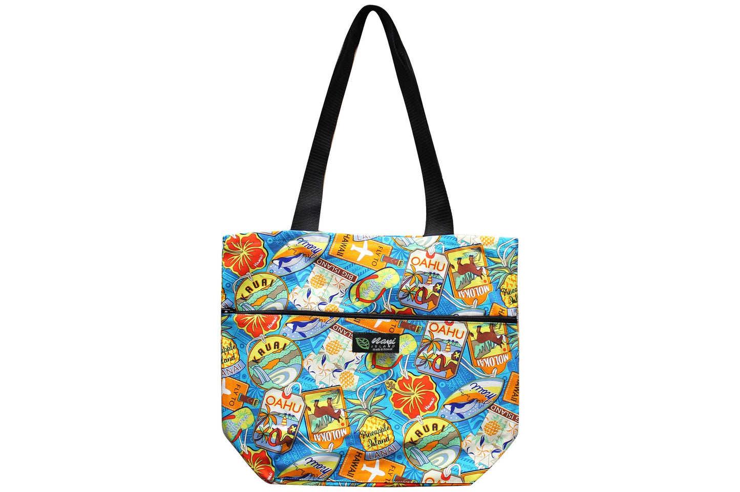 Tote Bag Zipper L - Aloha Tag Aqua