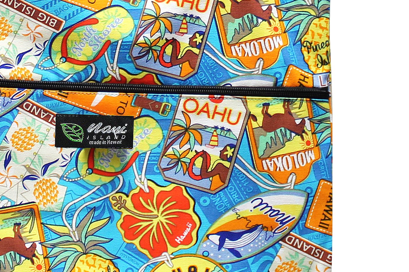 Tote Bag Zipper L - Aloha Tag Aqua