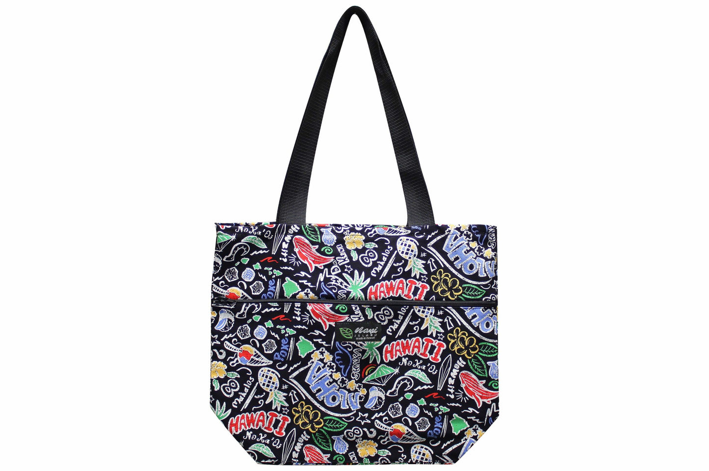 Tote Bag Zipper L - Hawaiian Fun Black