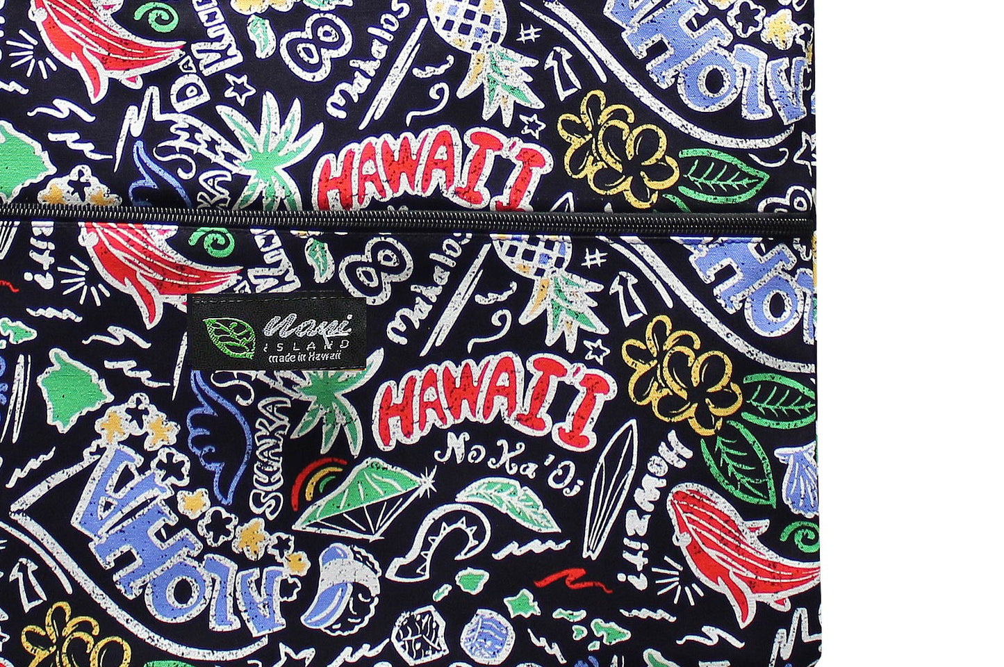 Tote Bag Zipper L - Hawaiian Fun Black