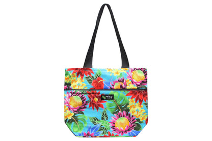 Tote Bag Zipper M - Hawaiian Garden Turq