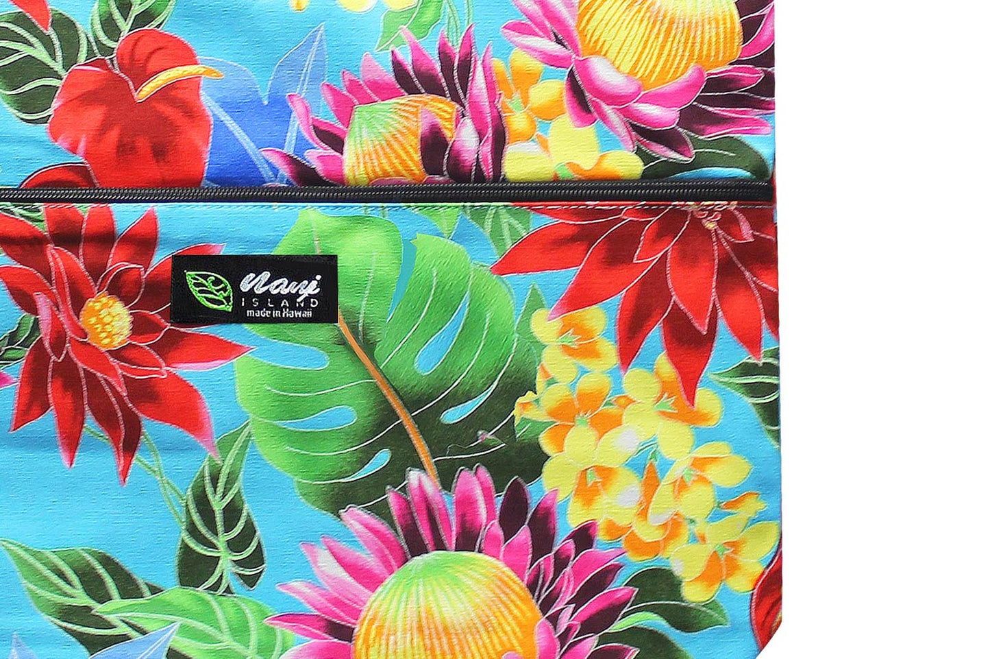 Tote Bag Zipper M - Hawaiian Garden Turq