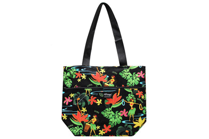 Tote Bag Zipper L - Hawaiian Hula Girl Black