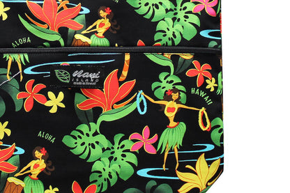 Tote Bag Zipper L - Hawaiian Hula Girl Black