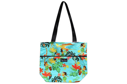 Tote Bag Zipper L - Hawaiian Hula Girl Turq