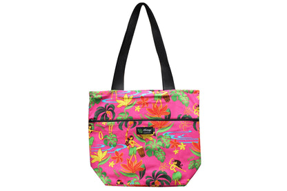 Tote Bag Zipper L - Hawaiian Hula Girl Pink