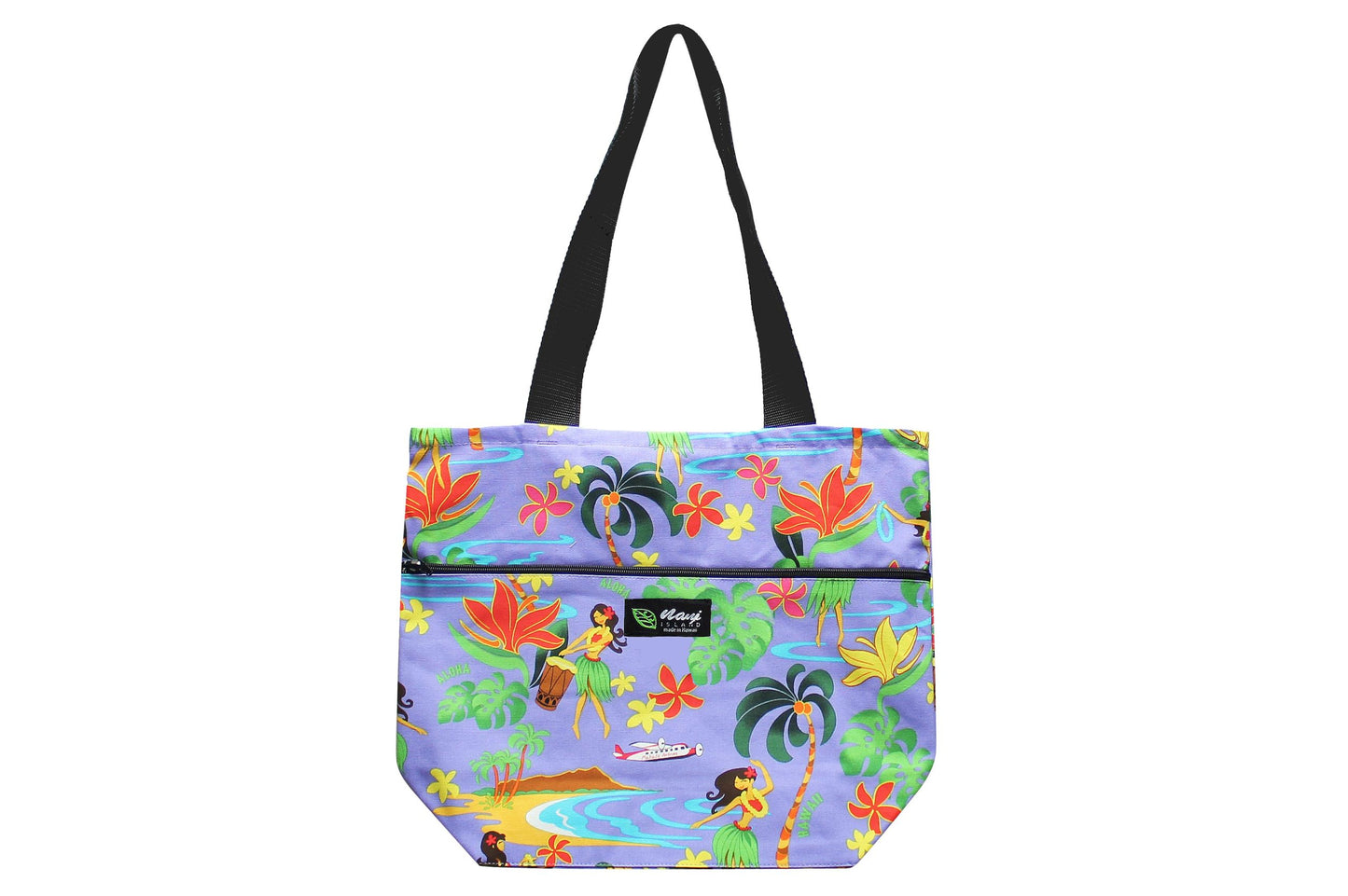 Tote Bag Zipper L - Hawaiian Hula Girl Purple
