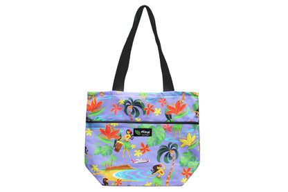 Tote Bag Zipper L - Hawaiian Hula Girl Purple