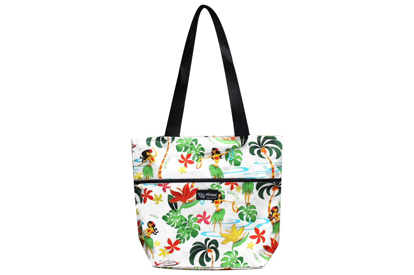 Tote Bag Zipper L - Hawaiian Hula Girl White