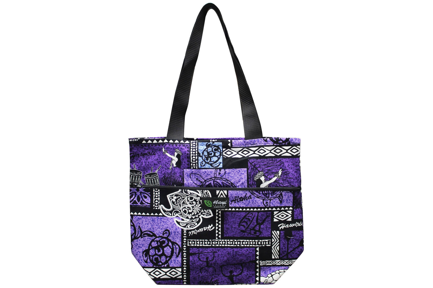 Tote Bag Zipper L - Honu Box Purple