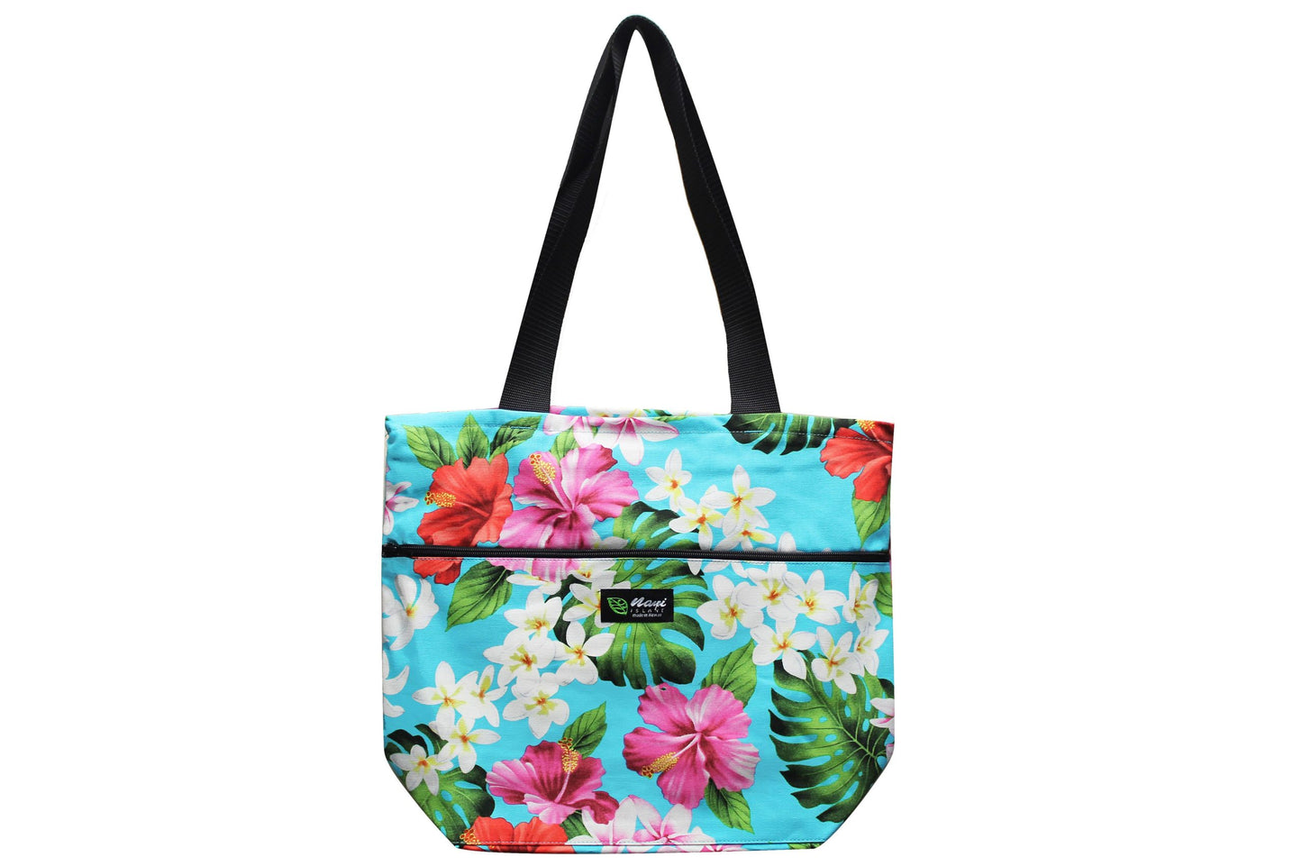 Tote Bag Zipper L - Luxury Hibiscus Turq