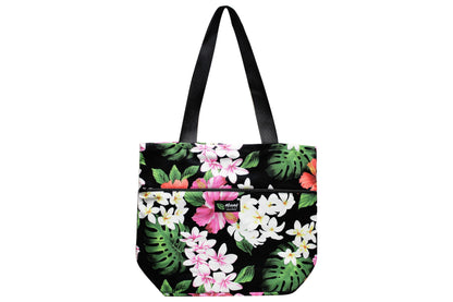 Tote Bag Zipper L - Luxury Hibiscus Black