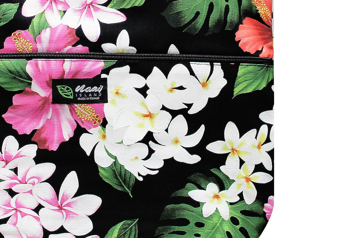 Tote Bag Zipper L - Luxury Hibiscus Black