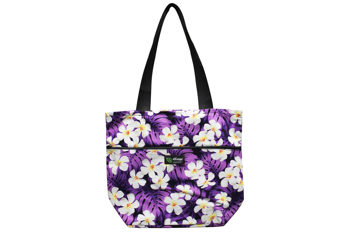 Tote Bag Zipper L - Modern Plumeria Purple