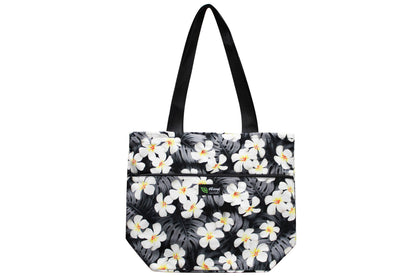 Tote Bag Zipper L - Modern Plumeria Black