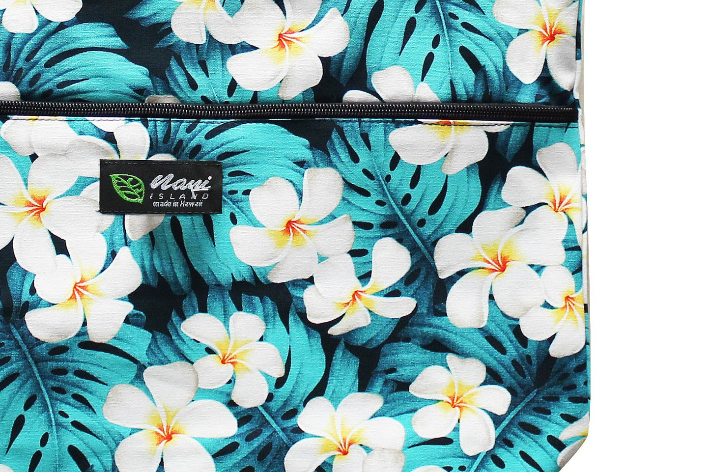 Tote Bag Zipper L - Modern Plumeria Blue