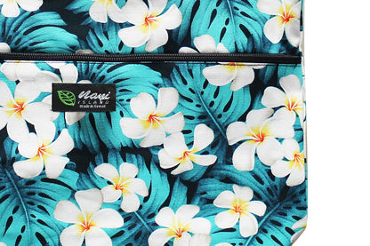Tote Bag Zipper L - Modern Plumeria Blue