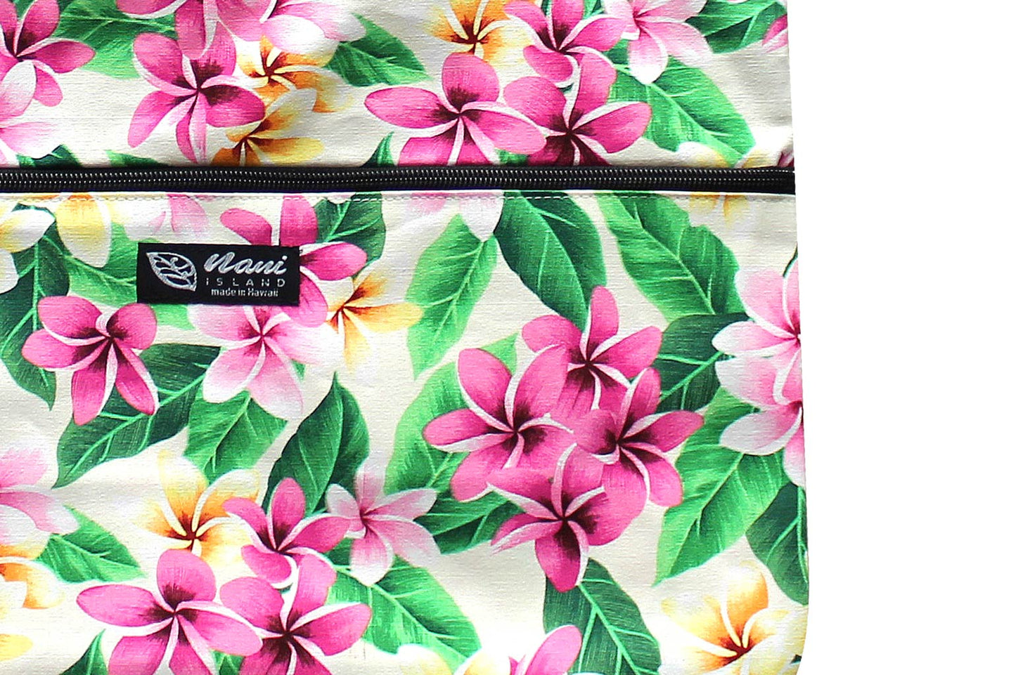 Tote Bag Zipper L - Tropical Plumeria Cream