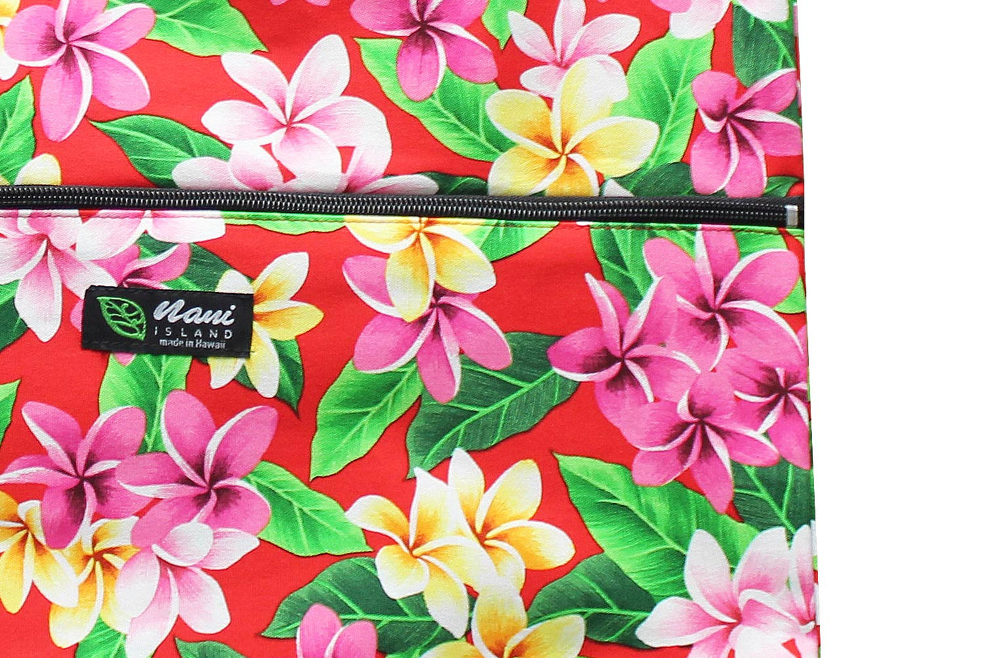 Tote Bag Zipper L - Tropical Plumeria Red