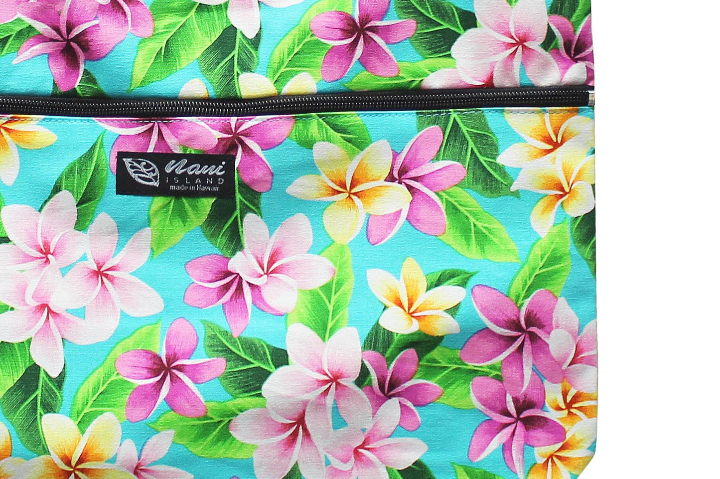 Tote Bag Zipper L - Tropical Plumeria Teal