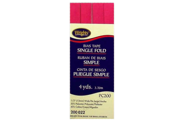 Wrights Tape Single Fold Bias 4yd Pink