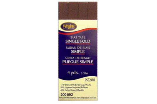 Wrights Tape Single Fold Bias 4yd Seal Brown