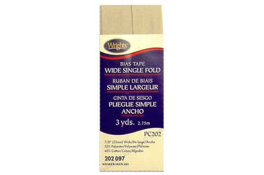 Wrights Tape Wide Single Fold Bias 3yd Khaki