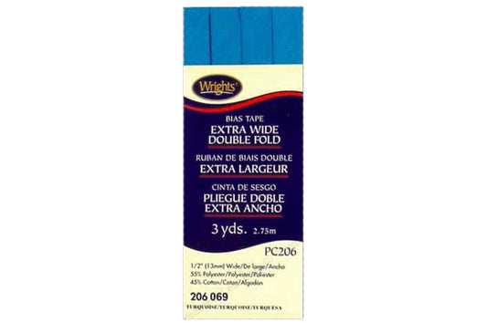 Wrights Tape Extra Wide Double Fold Bias 3yd Turquoise